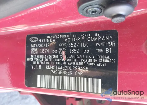 2013 Hyundai Accent Gls from USA, damaged, VIN KMHCT4AE2DU299426